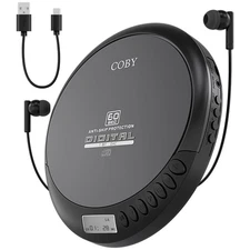 Coby Portable CD Player with Headphones FM Radio MP3 LCD Display Anti-Skip USB