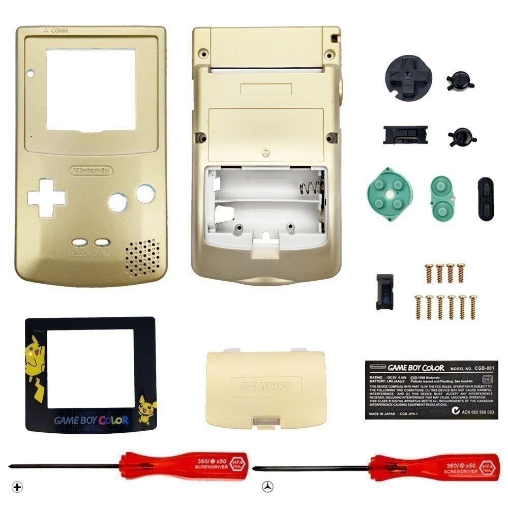 Gameboy Color Replacement Shell Case - Clear White Full Housing With Buttons & Tools