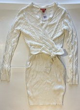 Women's Size S Guess Milky Ivory White Cable Knit Aria Surplice Sweater Dress