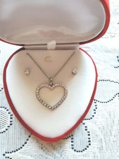 Heart Necklace and Earring set -New in box Clear Rhinestones Fashion Jewelry