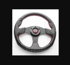 Perforated Finger Grip Black W Red Seam Steering Wheel W Horn For Honda Acura