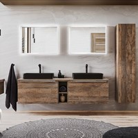BadezimmermöBel Set In Vintage Oak Eiche Doppelwaschtisch SchräNke Led Spiegel