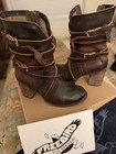 Freebird by Steven Baker Brown Leather Straps Mid-Calf Biker Boots — photo 1