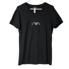 Emporio Armani Black V Neck Logo Short Sleeve T Shirt Women Size S