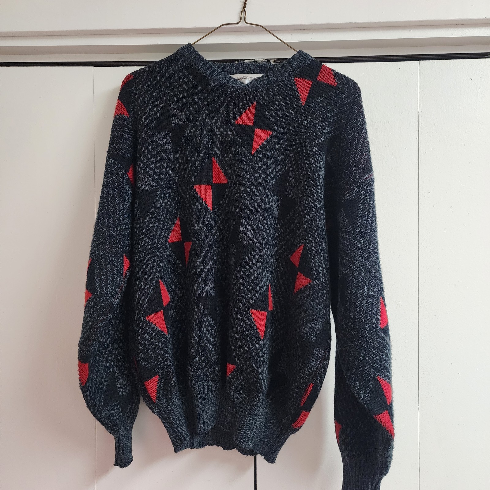 Vintage 80s 90s Michael Gerald Mens Size Large Sweater Gray Coogi Style Acrylic