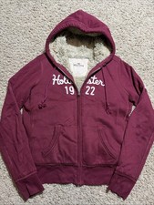 Women  s Large L Hollister Burgundy Full Zip Faux Fur Lined Hoodie