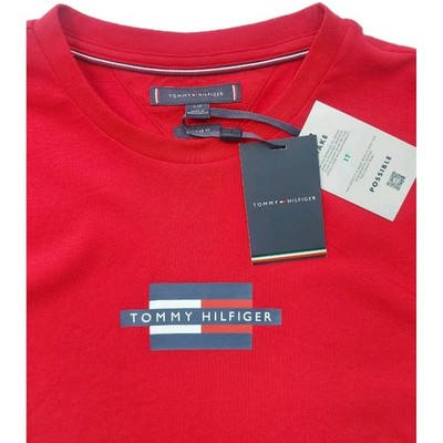 Tommy Hilfiger Herren rot Logo Crew Baumwolle Tee T-Shirt Größe S Small Neu mit Etikett Geschenk