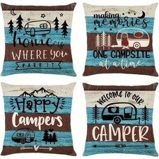 4pcs 18x18Camping Lakes Landscape Print Throw Pillow Case,Cushion Cover for Sofa