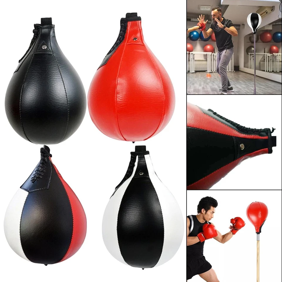 PU Cuir Boxe Punching Speed Speedballs Poire Forme Muay Punching Ball pour - Photo 1/1