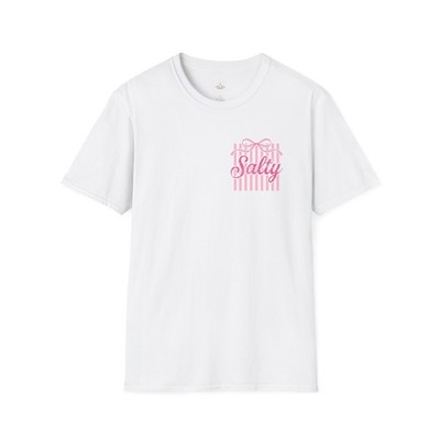 Salty Pink Gift Box T-Shirt | Retro Script Stripes