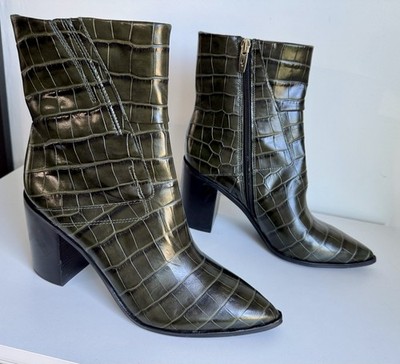 Franko Sarto Women s A-Ticada Bootie Olive Crocodile Leather Size 9.5M