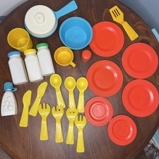 VTG 1980s Fisher Price Fun With Food And More Lot Plated Pot Utensils Etc