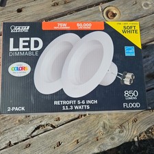 Feit Electric 75W Bulb, LED 2 Count, Retrofit 5-6 Inch Soft White 850 Lumens NIB