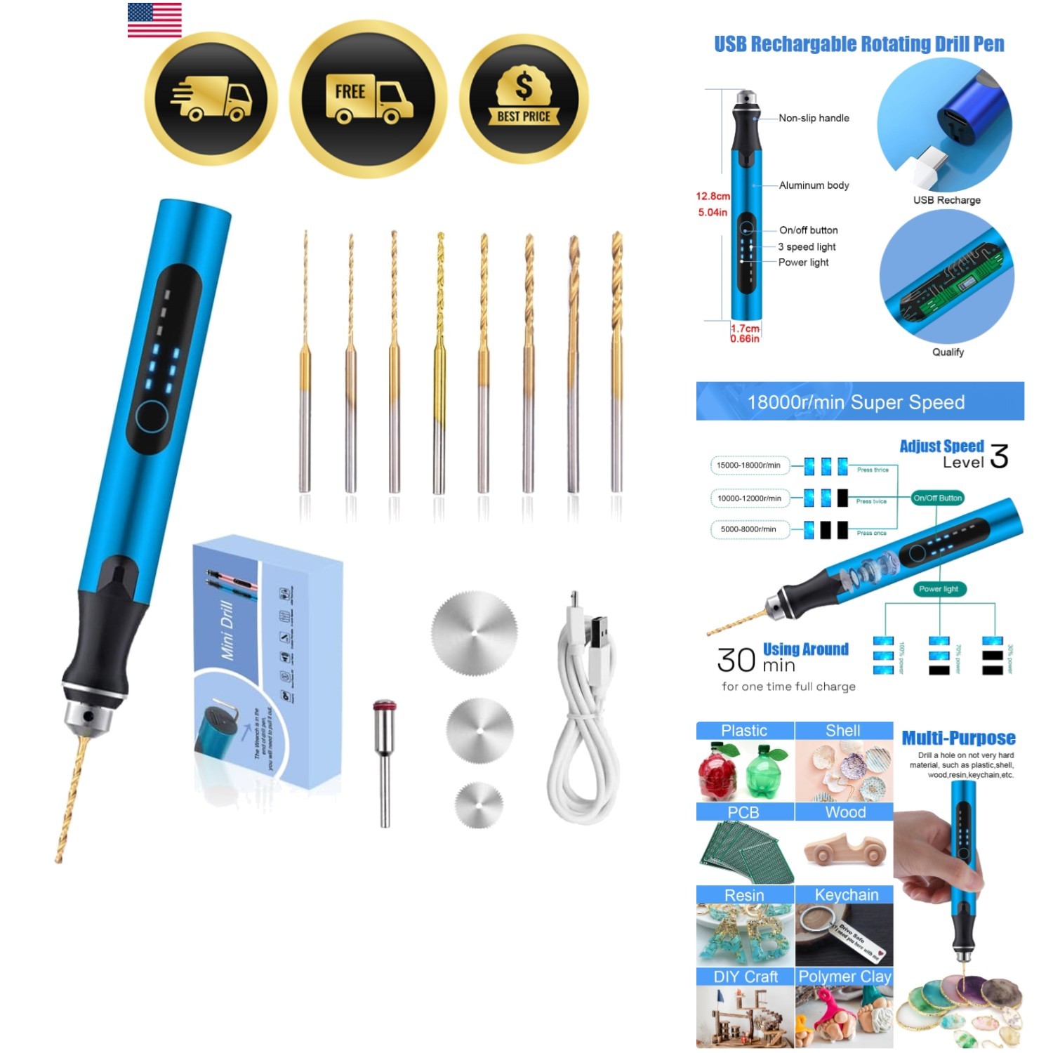 Pen With 8 Small Drill Bits,rechargeable Electric...