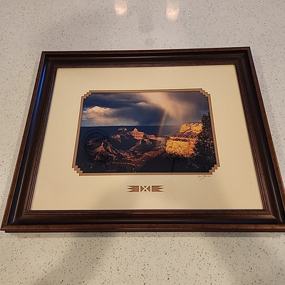 Artist J.A. Johnson Framed Photograph Grand Canyon Rainbow Clouds 19x23''