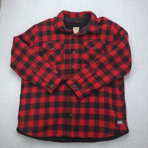 LL Bean Flannel Jacket Mens XL Tall Wool Blend Buffalo Plaid Fleece Lined Coat - Picture 2 of 17