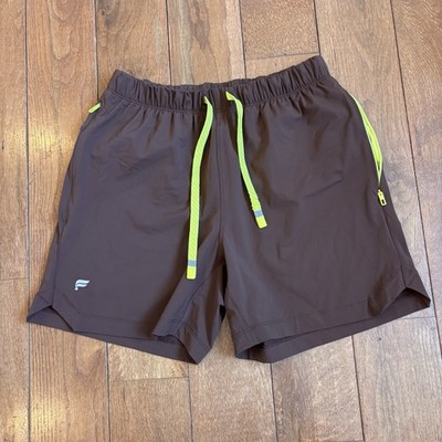 Mens Fabletics The One Athletic Shorts 5'' Unlined Brown Neon Yellow sz XS