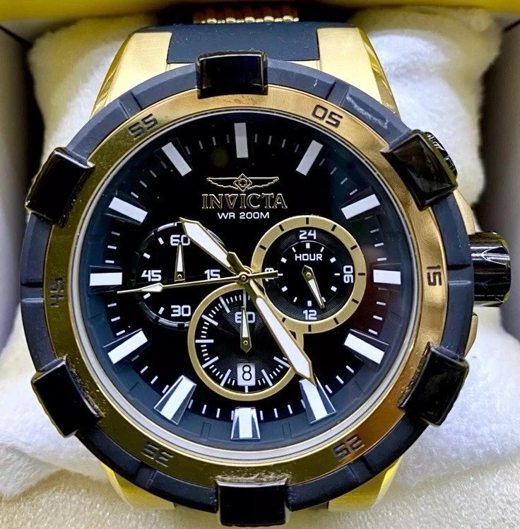 Reloj Hombre Invicta Aviator - 51.5mm, Dorado, Negro (23693) RARO, Necesita Batería Foto 3 de 4