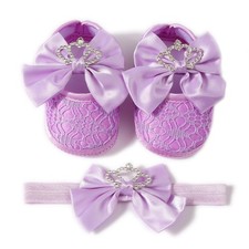 Newbron Baby Girls Mary Jane Shoes with Headband Soft Sole Anti-skidding Crow...