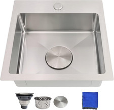 15 Inch Bar Sink Drop in - 18 Gauge Stainless Steel Small Kitchen Sink, 15"X15"