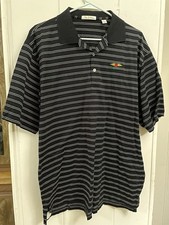 Peter Millar Black And White Striped Polo golf Shirt, Baltusrol Logo, Size L