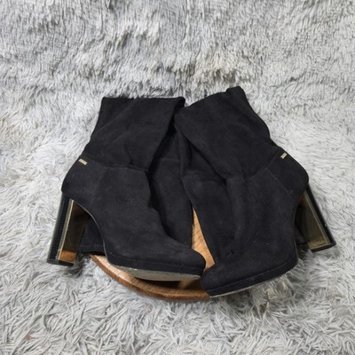 Calvin Klein Polomia Womens Size 9 Retro Black/Gold Platform Over the Knee Boots
