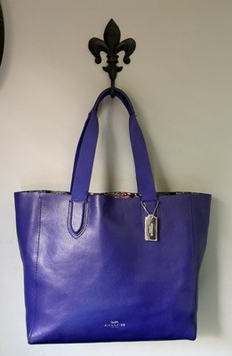 RARE COACH Large Derby Tote Dark Purple/ Kaleidoscope Floral Printed Leather Int