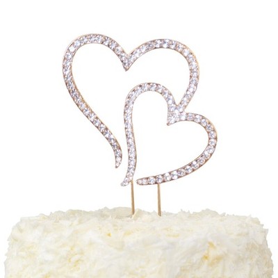 LOVENJOY Gift-Boxed Double Hearts Wedding Cake Topper Rose Gold Love, Crystal...
