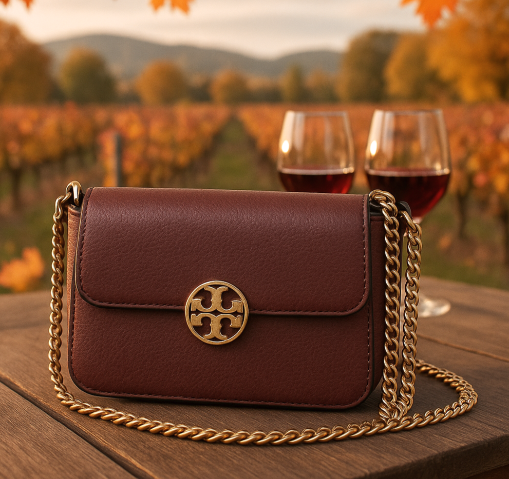 TORY BURCH バーガンディ エナメルレザー ショルダーバッグ NEW Tory Burch Chelsea Garnet Wine Red Leather Mini Crossbody