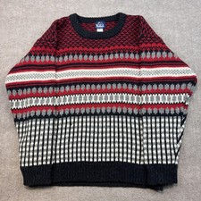 Vintage Woolrich Sweater Med Red Gray Wool Nordic Fair Isle Ski Thick Heavy 80s