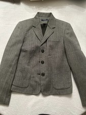 Chaps Blazer Womens Small 6 Grey Herringone Business 100% Wool Jacket