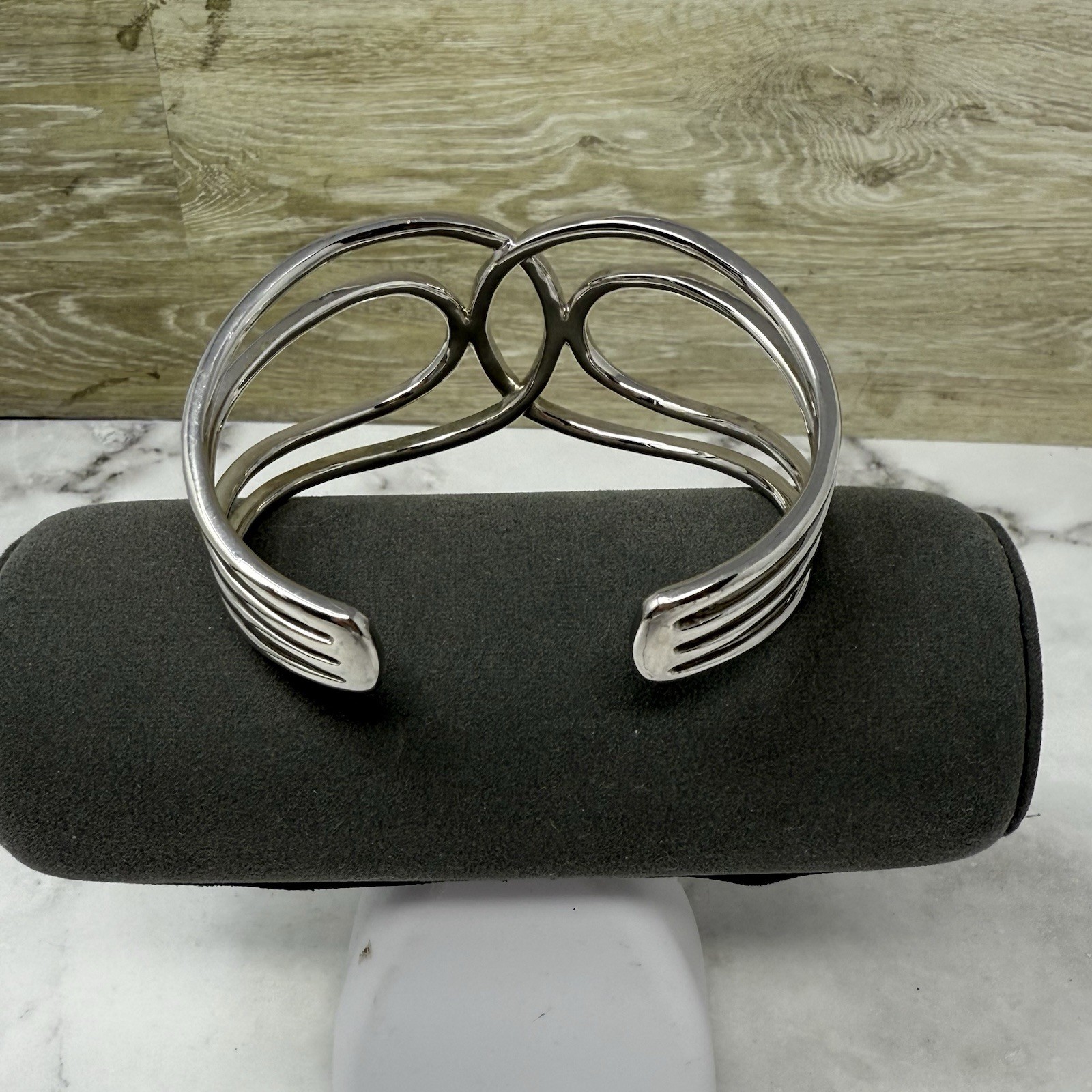 BR Sun Silver Tone Rhinestone Interlocking Cuff B… - image 4