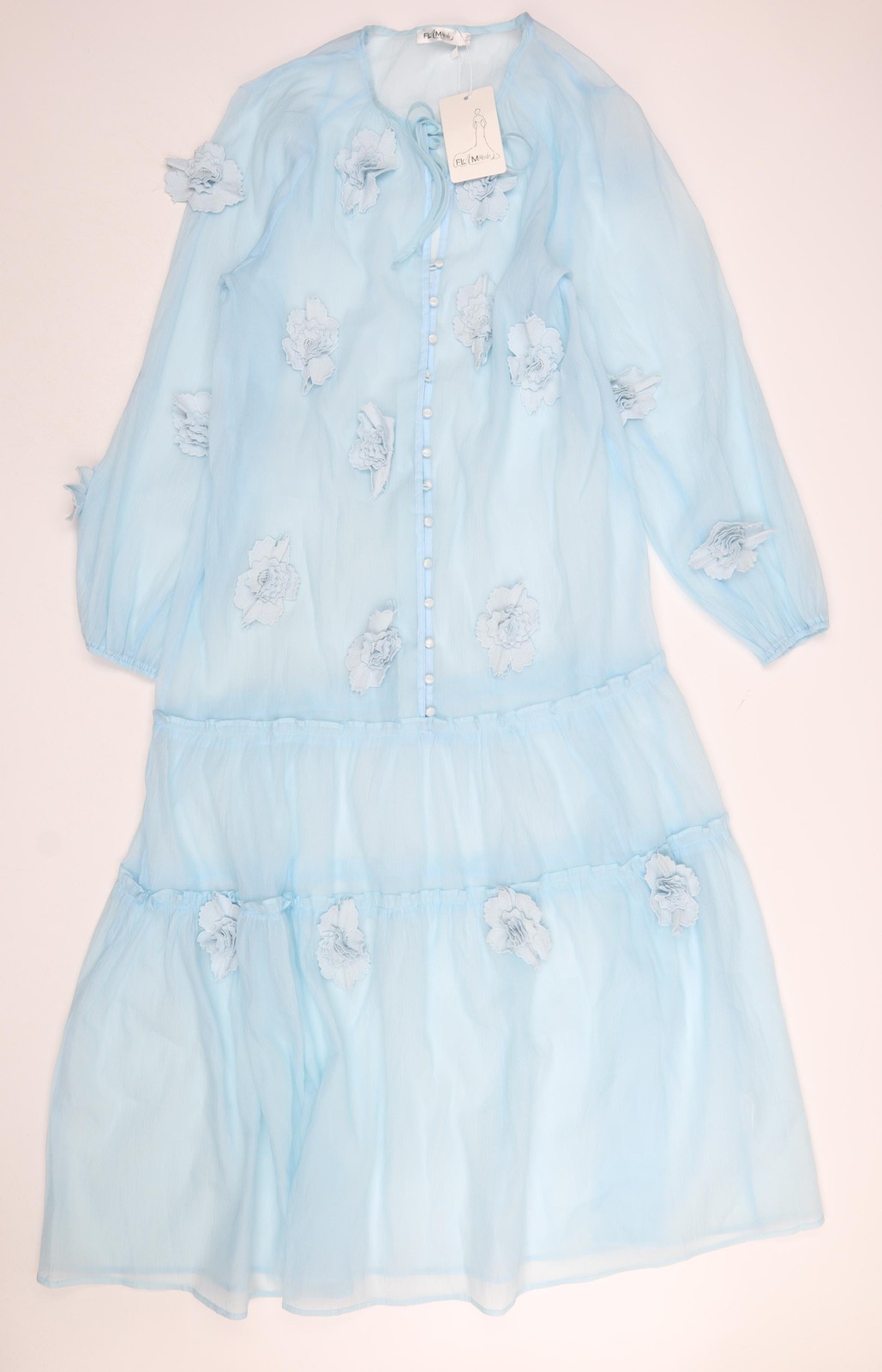Vestido de gasa FLAM Mode para mujer azul línea A hasta la rodilla talla S