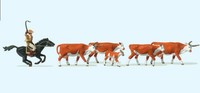 Figuren Preiser H0 (10159): Langhornrinder Und Cowboy Zu Pferd