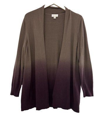 Belle Kim Gravel Open Front Cardigan Sweater Sz L Long Sleeve Ombre Cotton Blend