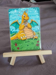 ACEO original Dragonite with Burger Pokemon by Sockubusart