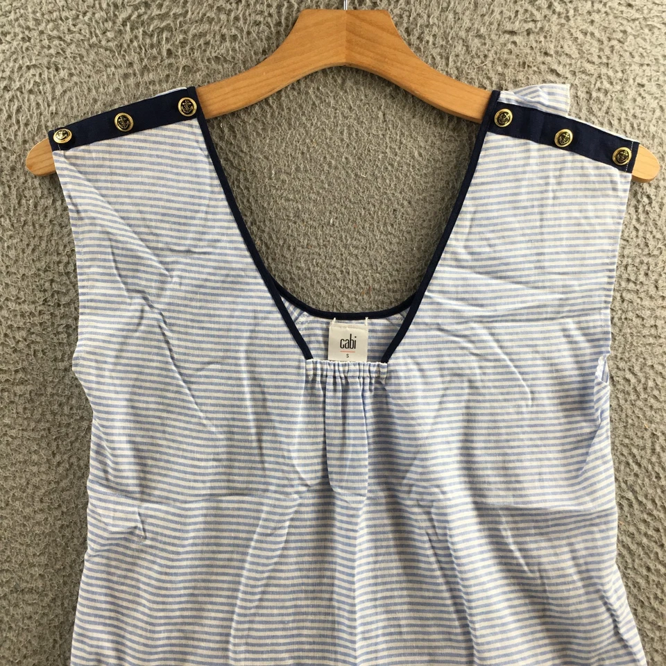 Cabi Майка женщин маленький синий белый в полоску без рукавов пуловер V шеи повседневный - Изображение 2 из 4