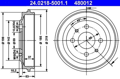 2x Bremstrommel ATE 24.0218-5001.1 für FIAT LANCIA SEAT ABARTH CINQUECENTO 112 1