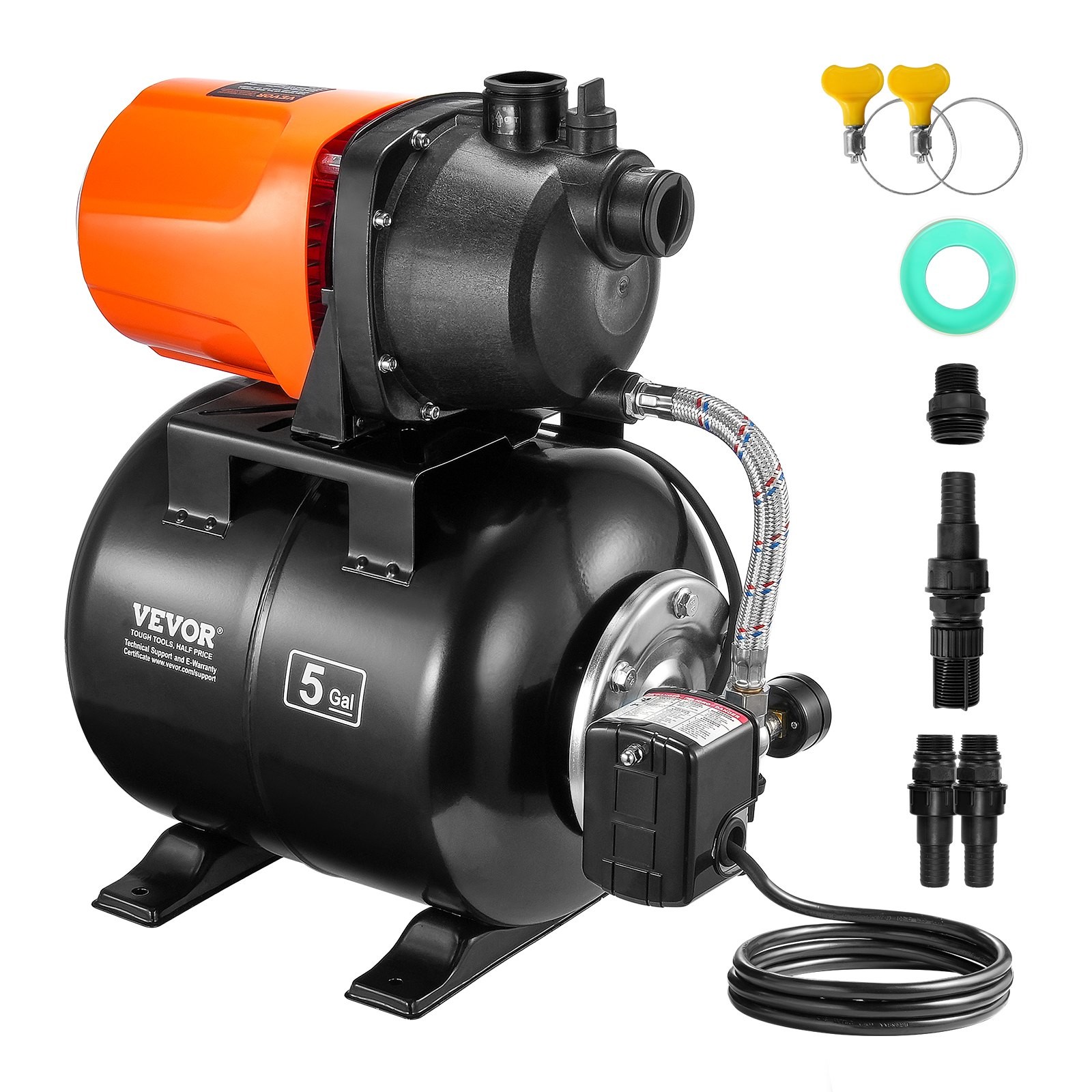 1HP Shallow Well Pump w/Pressure Tank 1000GPH Irrigation Booster Pump