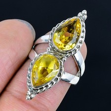Exquisite Citrine Gemstone Handmade 925 Sterling Silver Jewelry Ring Size 7