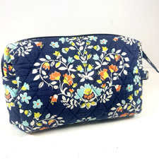 Vera Bradley Chandelier Floral Quilted Cosmetic Make-Up Bag Midnight Blue 8 x 6