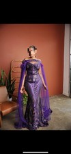 Purple African - Prom Women's Traditional USA Gown Dress with Sheer Cape