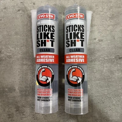 2x Evo-Stik Sticks Like Sh*t All Weather Polymer Adhesive Sealant CLEAR 290ml
