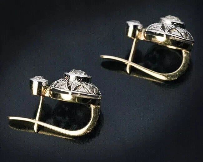 2.15 Ct Round Simulated Diamond Antique Hoop Earrings 14K Two Tone Gold Plated - Image 2 of 4