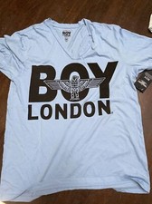 BOY London v neck size 2xlarge NEW Men's T-shirt light blue usa made %100 cotton