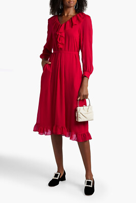 ALEXA CHUNG belt ruffle georgette red dress £450,Great for Christmas ...
