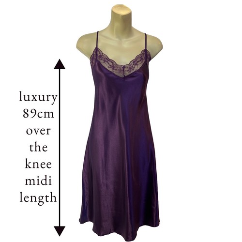 Ladies Sexy Purple Long Satin Chemise PJs Pyjamas Set Nightdress Slip PLUS SIZE - Picture 4 of 12