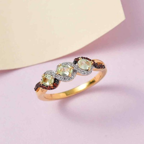 0.85ctw Natural Chrysoberyl & Brown Zircon Ring Vermeil Plated Size 9 - Picture 2 of 6