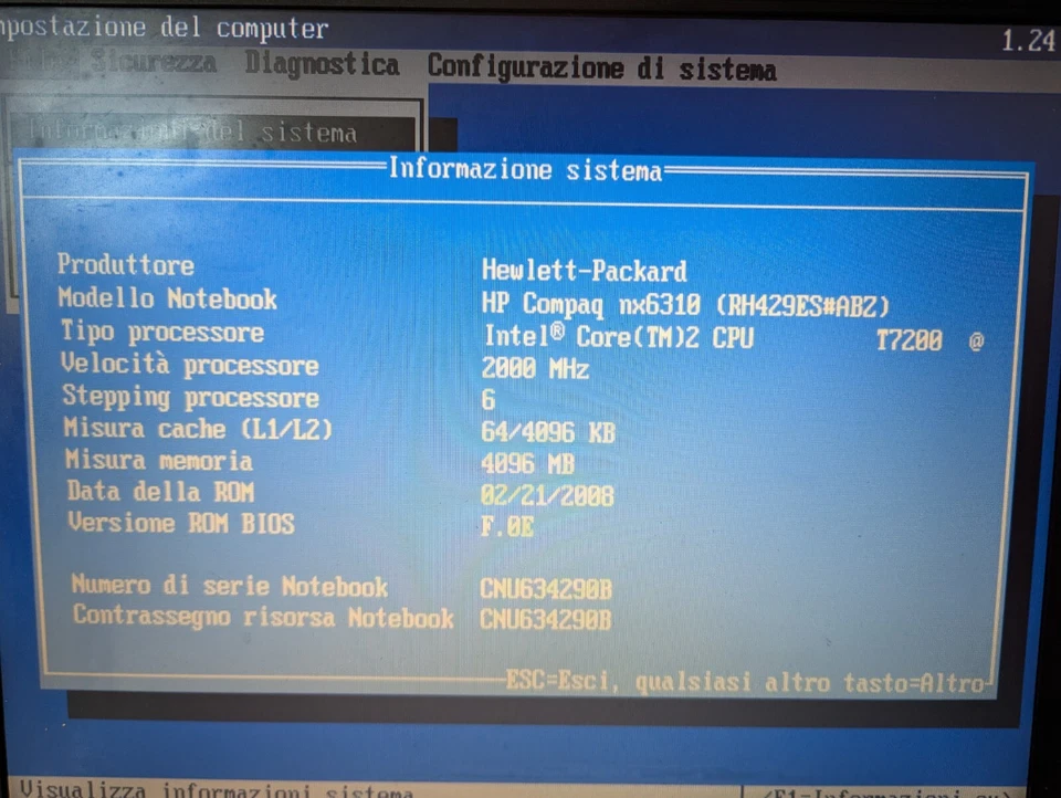 Portatile Laptop HP NX6310 PERFETTAMENTE FUNZIONANTE - Immagine 2 di 4