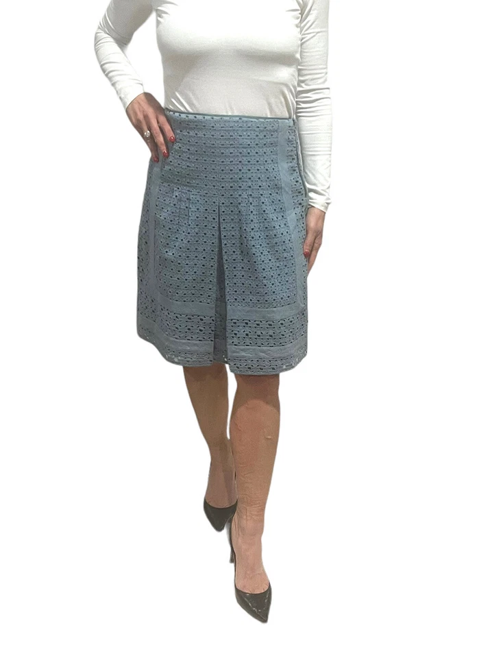 FALDA POR ENCIMA DE LA RODILLA ELIE TAHARI AZUL OJALES CROCHET LÍNEA A LINO AZUL TALLA 4 Foto 2 de 4